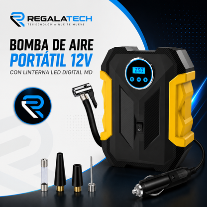 Bomba de aire portátil 12v con linterna LED digital MD